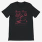 Black t-shirt with red graphic design and 'Electric Picnic' text on a white background