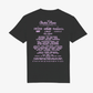 EP 2026 Click & Collect black Swallow Monogram Event T Shirt featuring “Click & Collect 2026” at the top and a lineup-style list of musical artists below in light purple on the back, evoking a festival poster design.
