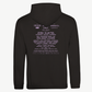 The 2026 Swallow Monogram Event Hoodie by Electric Picnic is shown from the back, featuring several rows of pink and white text listing artists, bands, and sponsors in a centered, tour-style format. Crafted from soft ringspun cotton for exceptional comfort and durability, this made-to-order garment offers a classic unisex fit.