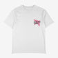 The Electric Picnic Checkerboard T-shirt is a plain white tee with a small pink and black stylized wing logo on the left chest area.