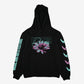 The Electric Picnic Electric Flowers Hoody is a black hoodie with a large purple flower and ELECTRIC text on the front, MUSIC AND ARTS FESTIVAL on one sleeve, and blue bird silhouettes on the other.