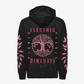EP 2026 Click & Collect’s Click & Collect Electric Tree Heavyweight Hoodie features a large, intricate tree design and bold pink ELECTRIC text on the back, with leaf patterns along both sleeves. “MUSIC AND ARTS FESTIVAL” is printed at the bottom.