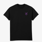 EP 2026 Click & Collect Swallow Monogram Event T Shirt in black features short sleeves and a small purple stylized bee graphic with looping letters on the left chest, shown against a plain white background.